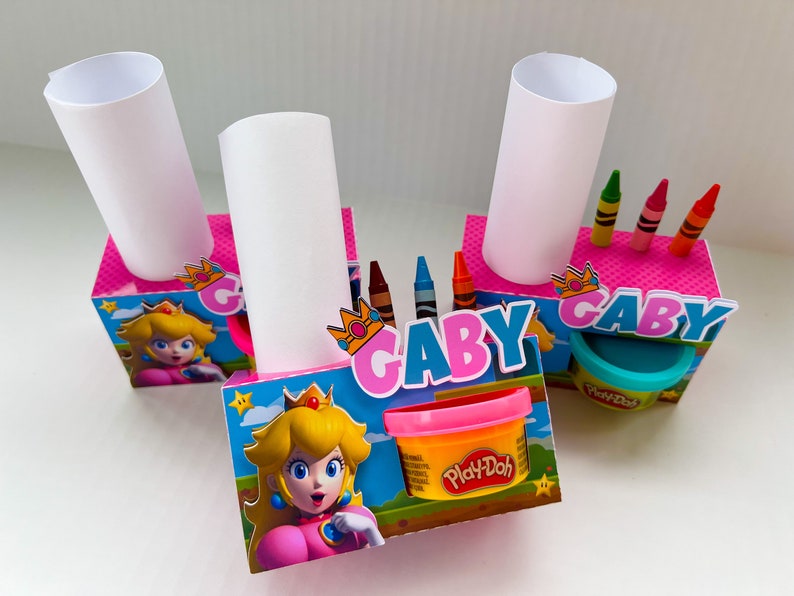 Princess Peach Play-Doh Activity Box / Princess Peach Coloring Box / Play-Doh Box/Princess Peach Birthday Decoration/ Party Supplies image 3