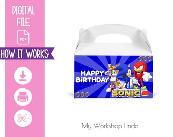 Sonic Favor Box Label /Sonic Gable Box Happy Birthday / Sonic Party Favors Labels / Party Decorations / INSTANT DOWNLOAD