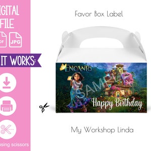 Mirabel Encanto Favor Box Label / Encanto Gable Box Happy Birthday / Encanto Party Favors Labels / Party Decorations / INSTANT DOWNLOAD