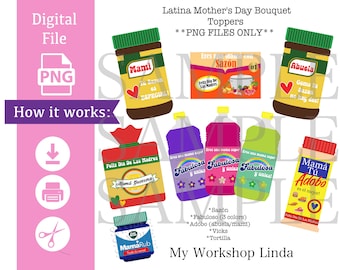 PNG Latina Mom Bouquet Toppers/Mama tu saxon es unico/Fabulosa/Mama Guerrera/ VapoRub Mom/Instant Download PNG/Abuela Latina/Mother's Day