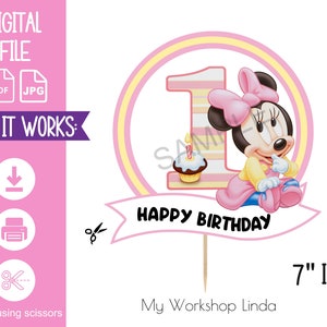 Happy Birthday Baby Minnie Mouse 1st Birthday Cake Topper-Baby Minnie Birthday-Party Supplies-Minnie Mouse Birthday-Instant Download