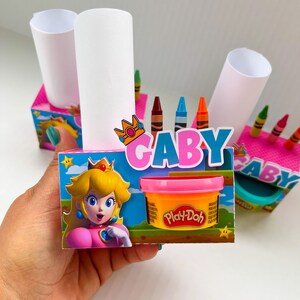 Princess Peach Play-Doh Activity Box / Princess Peach Coloring Box / Play-Doh Box/Princess Peach Birthday Decoration/ Party Supplies image 6