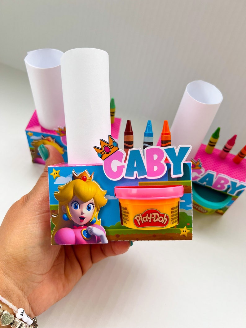 Princess Peach Play-Doh Activity Box / Princess Peach Coloring Box / Play-Doh Box/Princess Peach Birthday Decoration/ Party Supplies image 6