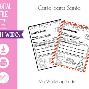 SPANISH Printable Coloring Letter To Santa, Carta para Santa, Kids Letter To Santa, Santa Wish List, Santa Claus Letter, Instant Download