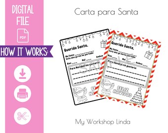 SPANISH Printable Coloring Letter To Santa, Carta para Santa, Kids Letter To Santa, Santa Wish List, Santa Claus Letter, Instant Download