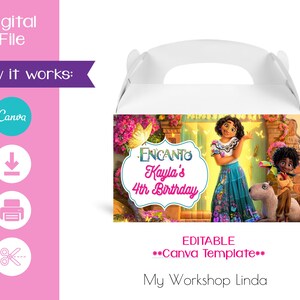 EDITABLE - Encanto Favor Box Label / Encanto Gable Box Happy Birthday / Encanto Party Favors Labels / Party Decorations