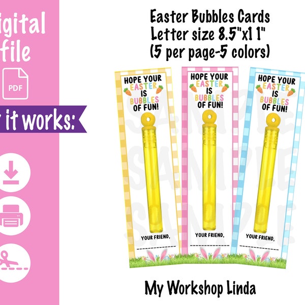Instant Download Cute Easter Bubble Wand Printable Card, School Favors, Easter Favors, School Treats, Bubble Holder,Happy Easter