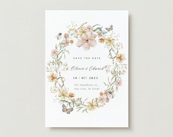 Save The Date Digital Download. Flowers, Bees and Butterflies