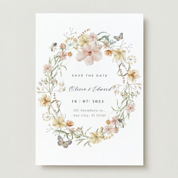 Save The Date Digital Download. Flowers, Bees and Butterflies