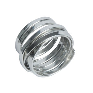 Adjustable Sterling Silver Spiral Ring - Wide Band Statement