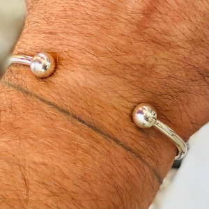 Ballends Cuff Silver Bracelet, 80mm Large Solid Bracelet, 37g 4mm wide