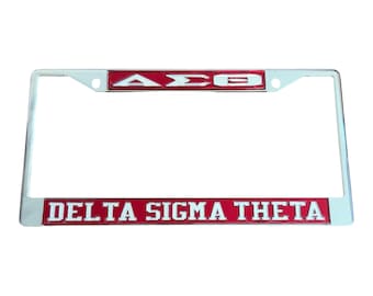 DST- Delta Sigma Theta License Frame Red Background Mirror Letters