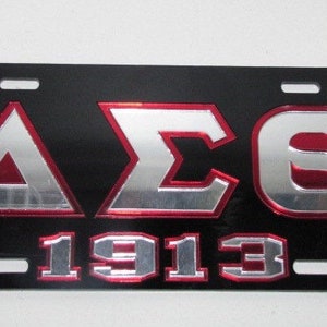 1913 Delta Sigma Theta License Plate- Black Background/Mirror Letters/Red Outlining