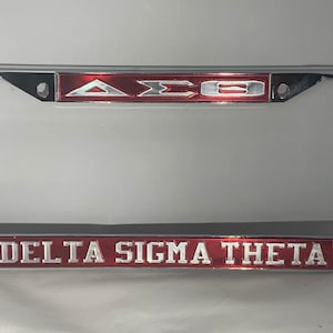 DST- Delta Sigma Theta License Frame Red Background Mirror Letters