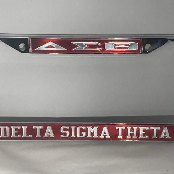 DST- Delta Sigma Theta License Frame Red Background Mirror Letters