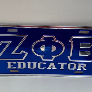 Zeta Phi Beta- Educator License Plate Blue Background w/ Mirror Rim