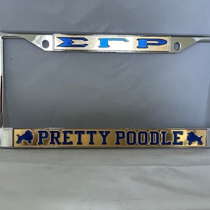 SGRHO Pretty Poodle w/ Poodles License Frame- Gold Background Blue Letters