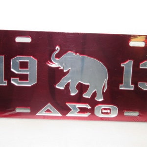 Delta Sigma Theta- Elephant License Plate Red Background Mirror Letters