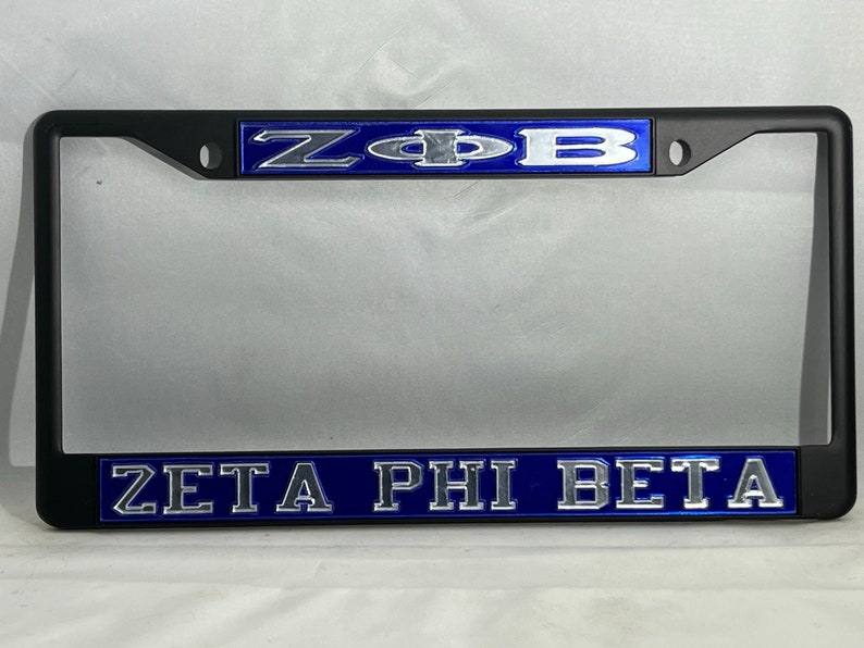 ZPB Zeta Phi Beta Black License Frame- Blue Background Mirror Letters ...