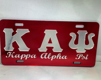 Kappa Alpha Psi - Matrícula con letras griegas, fondo rojo, letras de espejo