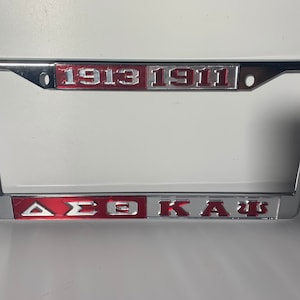 1913 Delta Sigma Theta/ 1911 Kappa Alpha Psi Split License Frame Red Background Mirror Letters- Mirror Background Red Letters