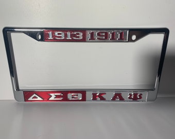 1913 Delta Sigma Theta/ 1911 Kappa Alpha Psi Split License Frame Red Background Mirror Letters- Mirror Background Red Letters
