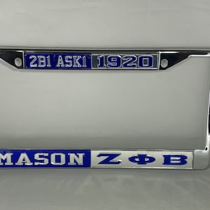 Mason/Zeta Split License Frame- Blue Background Mirror Letters/Mirror Background Blue Letters