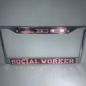Delta Sigma Theta-Social Worker License Frame Red Background Mirror Letters
