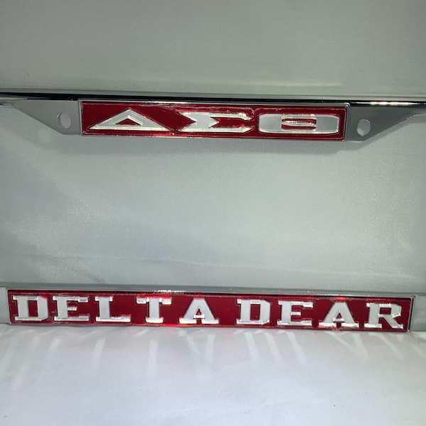 Delta Sigma Theta- Delta Dear License Frame Red Background Mirror Letters