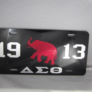 1913 Delta Sigma Theta Elephant License Plate- Black Background Mirror Letters Red Elephant