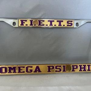 F.I.E.T.T.S Omega Psi Phi License Frame- Gold Background Purple Letters