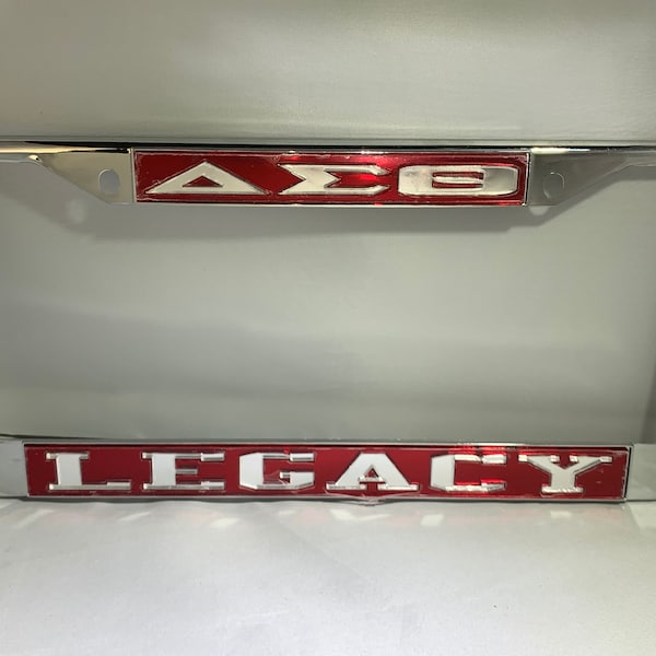 Delta Sigma Theta- Legacy License Frame Red Background Mirror Letters