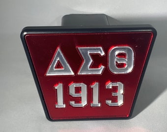 1913 Delta Sigma Theta Red Hitch Cover- Red Background Mirror Letters
