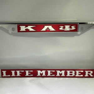 Kappa Alpha Psi- Life Member License Frame Red Background Mirror Letters FRAME