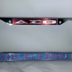 Delta Sigma Theta- Jack and Jill of America License Frame Red Background Mirror Letters/Light Blue Background Pink Letters