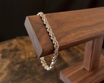 Pulseira vintage em prata de lei com granada e marcassita em formato XO, estilo Art Déco, 19 cm (7 1/2")