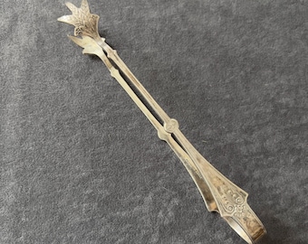 Pinça de açúcar/gelo antiga da Derby Silver Co, 16,5 cm, com pés em forma de garra, estilo vitoriano, banhada a prata.