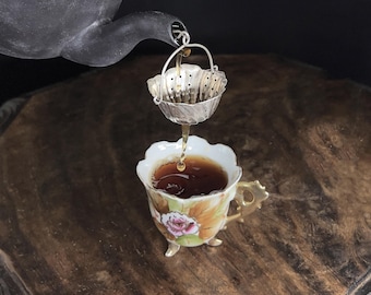 Antique Sterling Silver Flower Tea Strainer, Victorian Repoussé Design