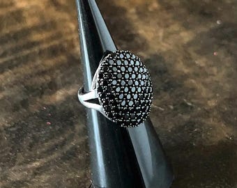Anel de dedo mínimo Chuck Clemency em prata de lei com pavé de espinélio, joia de época, tamanho 4.