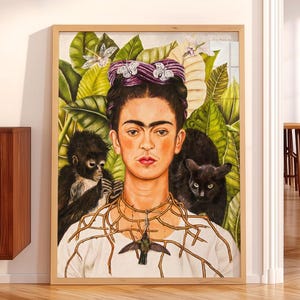 Frida Kahlo, Self-Portrait with Monkeys, Famous artwork, Fine Art Print