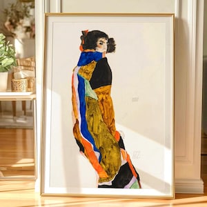 Egon Schiele-Plakat, Stehende Frauen, expressionistische Strichzeichnung