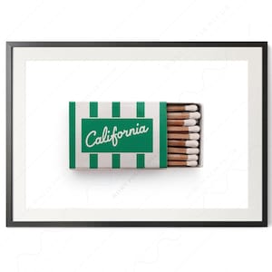 California Matchbox-kunstprint, retro zomerkustdecor