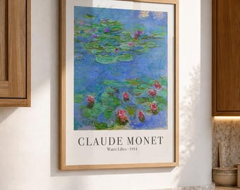 Monet Water Lilies 1914 Print, Claude Monet Wall Art, Floral Pond Painting, Vintage Botanical Decor 34