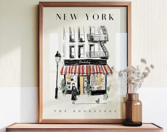 New York The Bookstore Illustration Art Print, Exclusive Art Print Collection