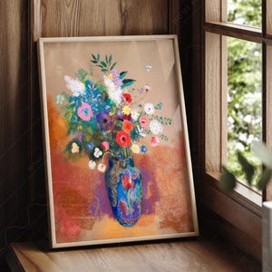 Impresión de flores en jarrón, Arte de ramo, Impresión de arte vintage, Impresión de arte floral, Impresión de Odilon Redon, Flores vintage, Impresión de museo, Regalo para ella 1