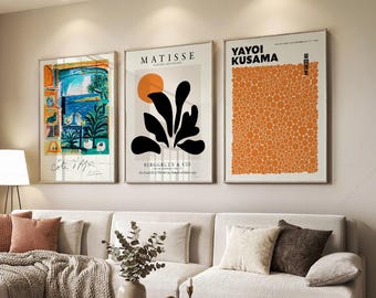 Mid Century Modern Gallery Wall Art, Matisse, Picasso, Kusama Print Set