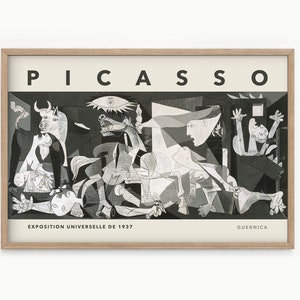 Impresión de Pablo Picasso, póster de Picasso, Guernica, idea de regalo, formato horizontal, impresión de exposición, colores negro, blanco y gris, decoración de pared moderna