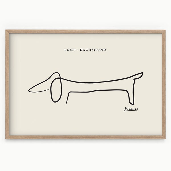 Picasso Dog Line, Lump Dog, Neutral Wall Art, Picasso Dachshund, Minimal Art, One Line Art, Boho Wall Art, Gift Idea, Bedroom Wall Decor 15b