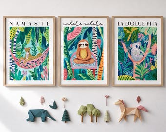 Jungle Animal Prints, Kids Room Decor, Set of 3 Prints