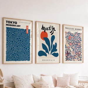 Gallery Wall Art Set of 3 Prints, Tokyo Modern Art, Henri Matisse Poster, William Morris Floral Print, Physical Prints 23